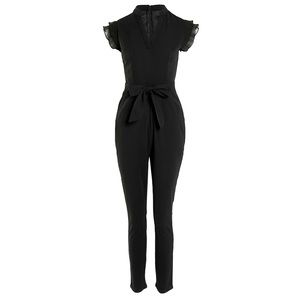 Flutter Sleeve Pocket Design Jumpsuit With Belt